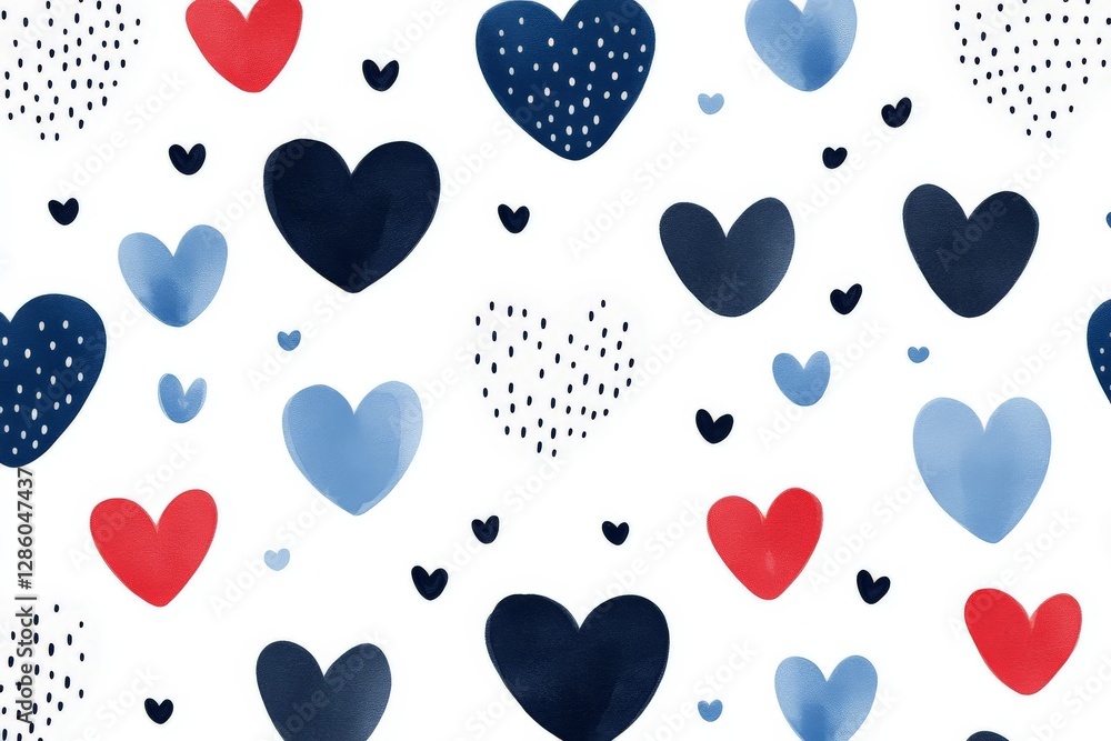 Aufkleber minimalist blue and navy heart pattern on white background with abstract elements creating stylish e