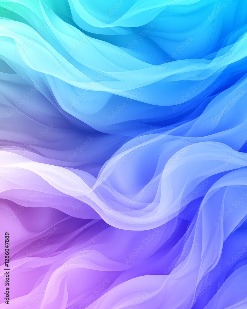 Aufkleber vibrant abstract fluid waves in shades of blue purple and cyan creating a mesmerizing swirling patte