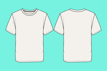  Men's round neck short sleeve t-shirt mockup template technical flat sketch.
