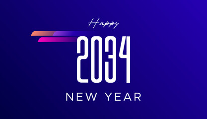 Happy New Year, 2034 text. New year 2034 minimalist. Design template for new year celebration. 2034 calendar. Year 2034 celebration greeting background template