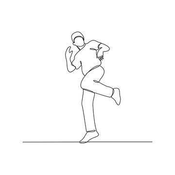 One continuous line drawing of a breakdancing people vector design illustration. Breakdancing Activity of four main elements : Toprock, Downrock, Power moves and Freezes. Breakdancing design asset.