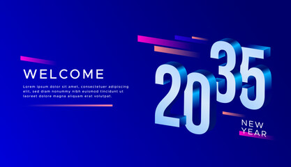 2035 text. New year 2035 minimalist. Happy new year. design template for new year celebration. 2035 calendar. Year 2035 celebration greeting background template