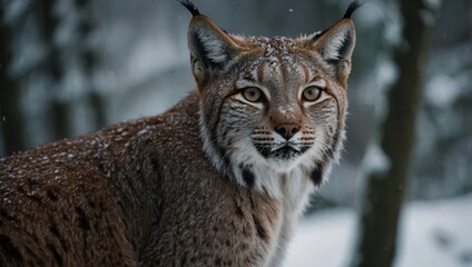 Fototapeta premium Close-up of a lynx in a winter forest
