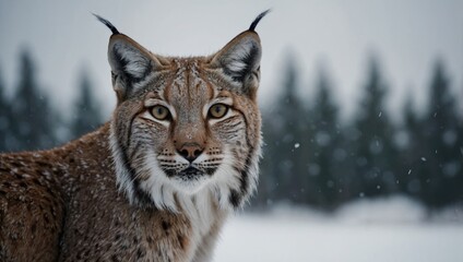 Fototapeta premium Close-up of a lynx in a winter forest