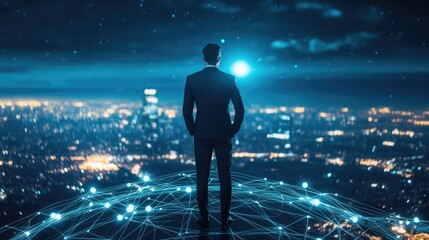  Man's Vision,  Future Cityscape and Network Connectivity