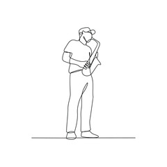 Obraz premium One continuous line drawing of a Saxophonist is on duty vector design illustration. Saxophonist on stage design illustration simple linear style vector concept. Saxophonist illustration for your asset
