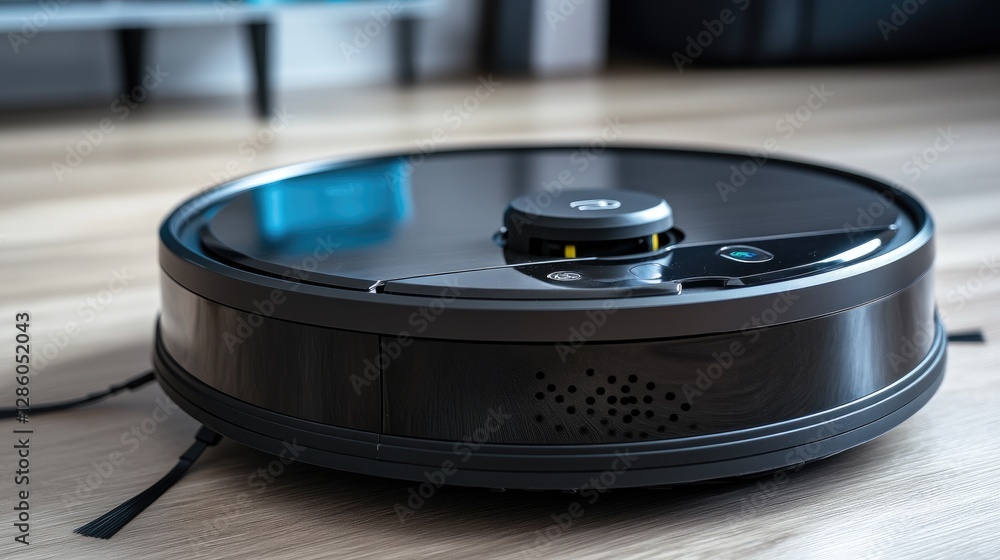 Aufkleber close-up of a robotic vacuum with sensors detecting obstacles on the floor