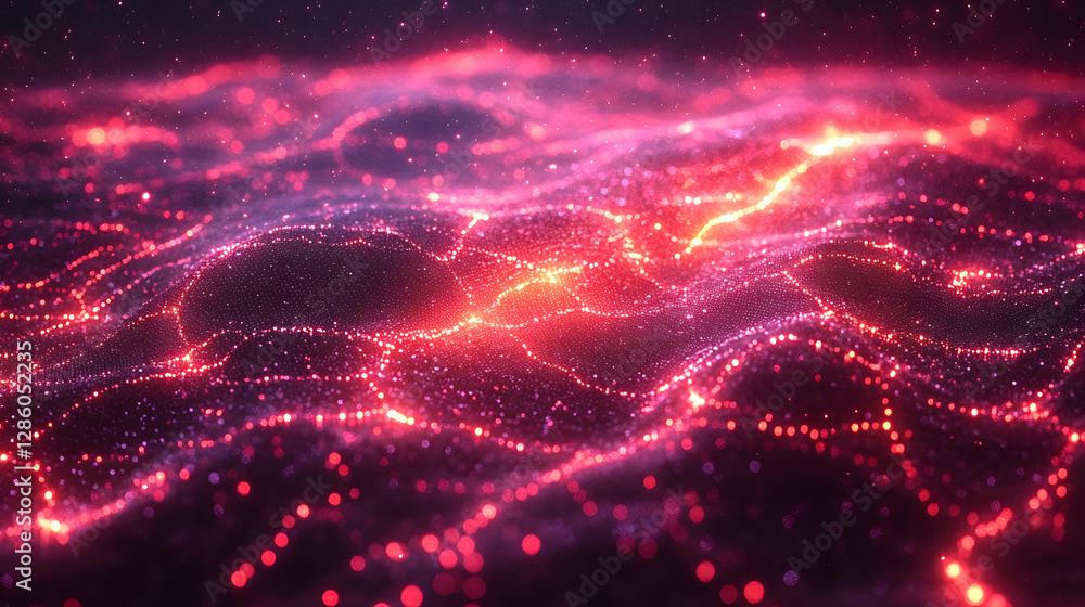 Poster cosmic energy field: a vibrant, abstract representation of energy flows across a vast cosmic plane, 