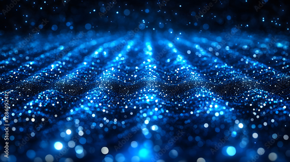 Poster abstract blue digital field: captivating digital art piece featuring an intricate, glowing field of 