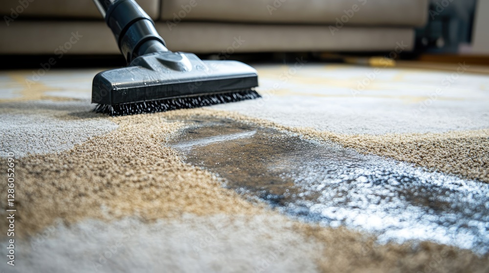Poster close-up of carpet cleaner suction removing deep-set stains with ease