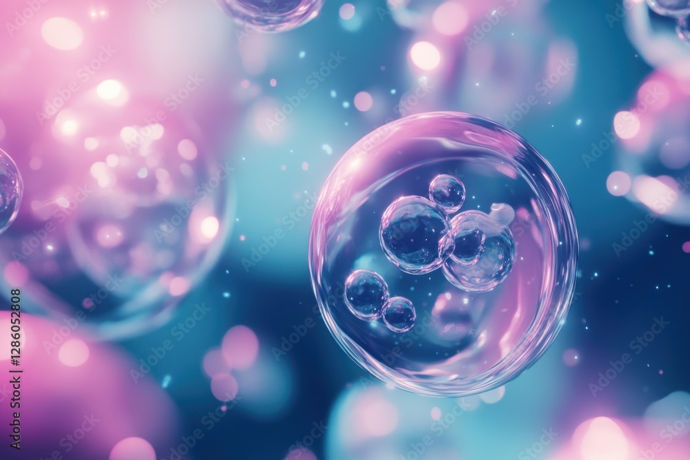Poster bubbles floating through a dreamy pastel background while capturing the light in a magical underwate