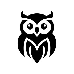 Owl logo vector illustration template black and white. Simple design emblem icon hand drawing