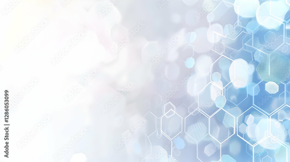 Poster abstract blue and white bokeh background with hexagonal patterns for digital design use