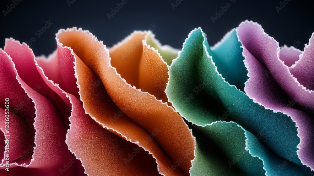 Poster series of colorful, wavy lines that appear to be made of paper. the lines are arranged in a way that