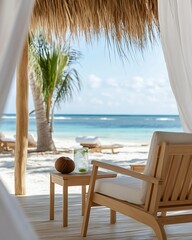 Tropical beach lounge chair ocean view
