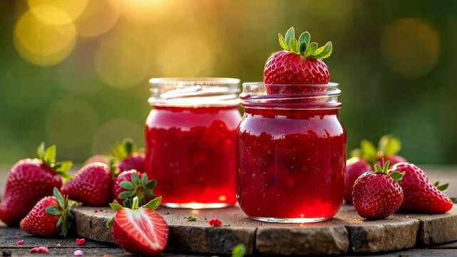 4k footage of glass jars of jam standing on a table
