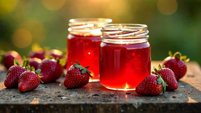 4k footage of glass jars of jam standing on a table