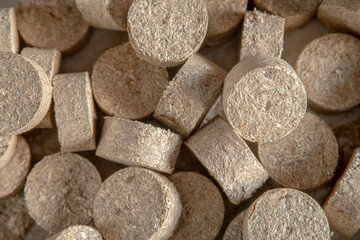 Wooden pressed briquettes as background	