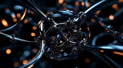Intricate 3D Render: Chrome Sphere Network in Dark Ambiance AI Generated