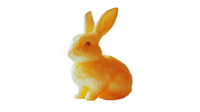 Colorful yellow rabbit sculpture resting on a white background in a creative art display