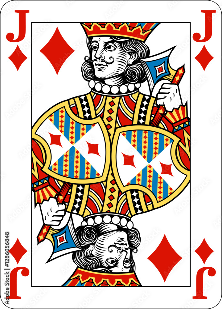 Poster jack of diamonds design from a new original deck of playing cards. four pip left handed version with