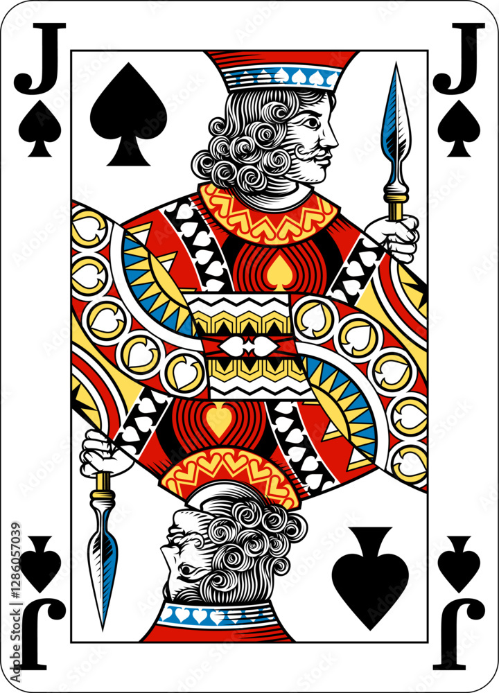 Poster jack of spades design from a new original deck of playing cards. four pip left handed version with i