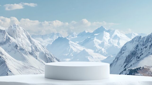 Minimalist Podium in Snowy Mountain Landscape / 雪山の風景の中のミニマリストな演壇
