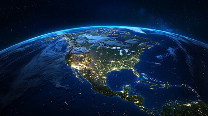 Obraz premium North America at night from space, showing city lights. Possible use for educational or scientific purposes