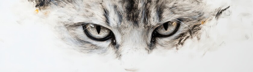 Close-up of a feline's eyes, focused intensely, blending into the soft background.