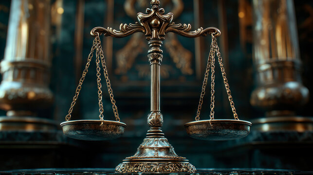 Scale of Justice on the blurred background. Symbol of law and justice.
