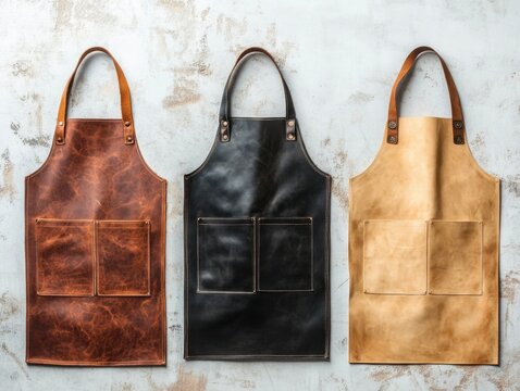 Stylish Leather Aprons in Various Colors and Textures
