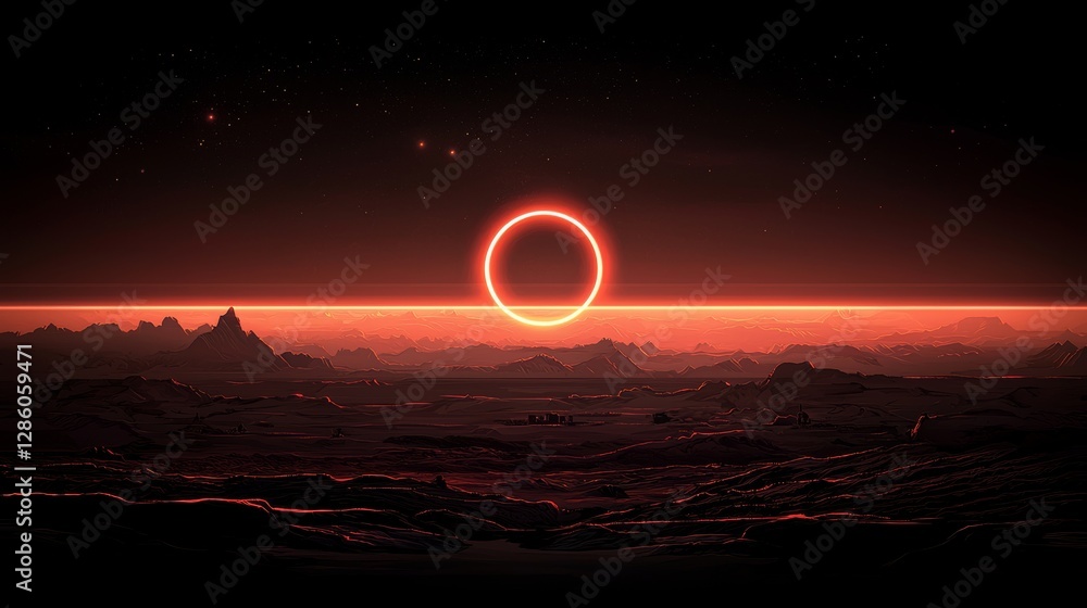 Poster a ring-shaped background adorned with a luminous, swirling backdrop. includes a glowing spiral and e