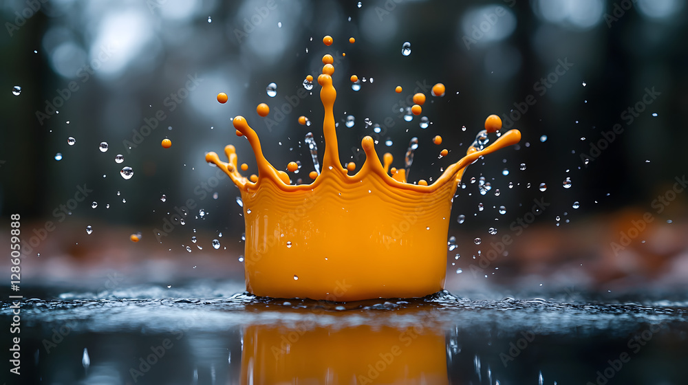 Poster liquid crown: a vibrant splash of paint or liquid forms a captivating crown-like shape as it collide