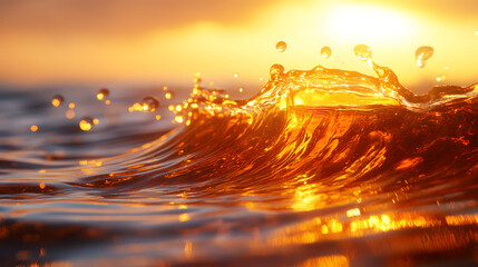 Golden Wave: A wave crests, catching the warm glow of the setting sun, creating a breathtaking moment of natural beauty