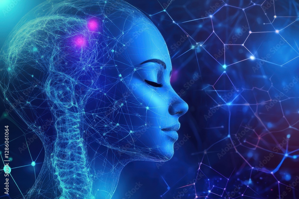 Poster exploring the intricate connections of a digital mind in a cosmic realm during a futuristic journey.