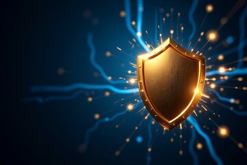 Fototapeta premium Golden Shield Cyber Security Digital Protection Data Safety Network Defense Technology Concept