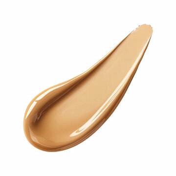 Realistic beige foundation smear with smooth glossy texture, creamy makeup swatch for beauty and skincare products, isolated on transparent background.