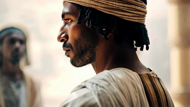 A eunuch from the time of the Egyptian empire with blurred background 4K