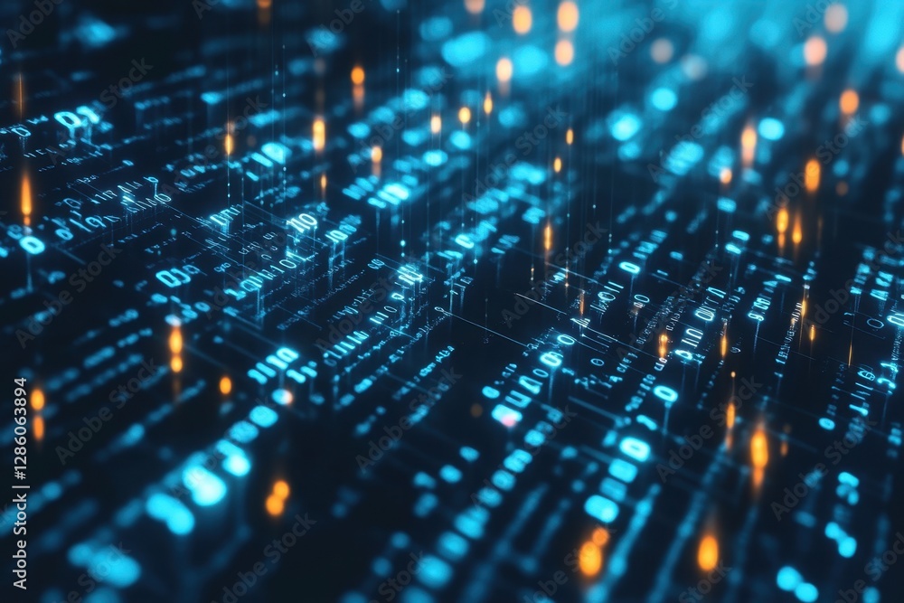 Poster exploration of digital data streams in a vibrant virtual landscape during a futuristic technology ev