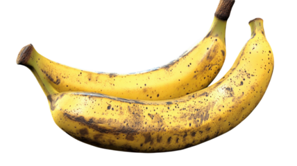 Bunch of ripe bananas with brown spots showing signs of sweetness and readiness for consumption or baking