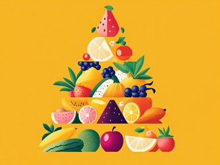 Food pyramid  emphasizing food groups sizes for healthy diet