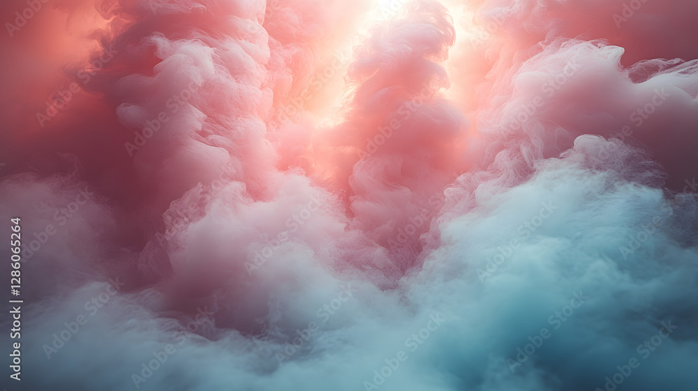Poster ethereal dreamscape: an abstract composition of swirling clouds, rendered in a soft palette of pinks