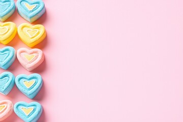 Colorful Heart-Shaped Candies on Pink Background for Valentine's Day