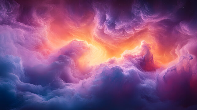 Celestial Aurora: A mesmerizing swirl of vibrant, colorful clouds in an ethereal dance, evoking the mystery and grandeur of the cosmos.