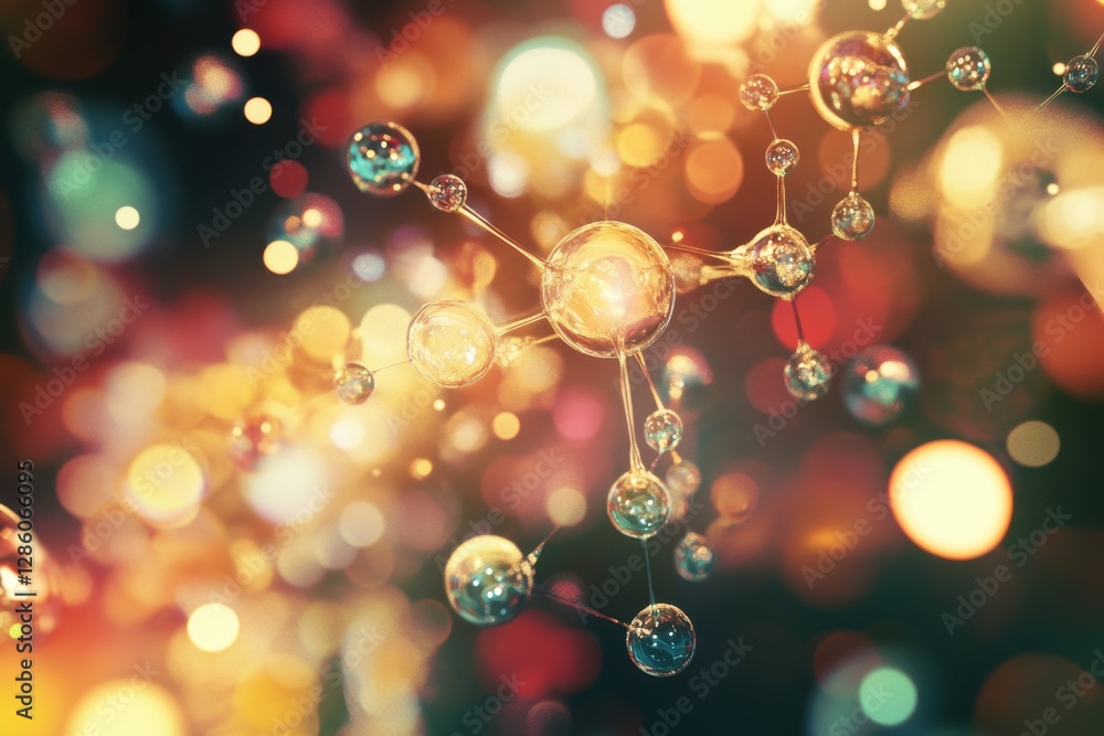 Aufkleber colorful molecular structures illuminated by glowing orbs in an abstract representation of scientifi