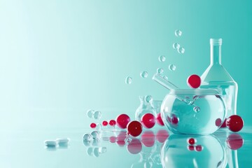Colorful bubbles and glassware come together in a vibrant chemistry setup with playful elements. Generative AI