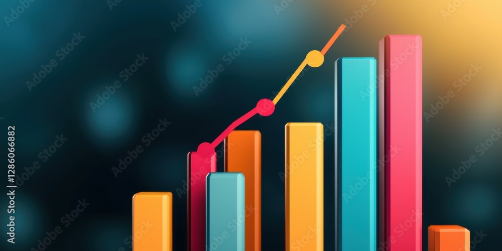 Aufkleber a vibrant bar chart with a rising line graph, symbolizing growth and progress in data analysis.