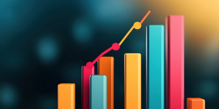 A vibrant bar chart with a rising line graph, symbolizing growth and progress in data analysis.