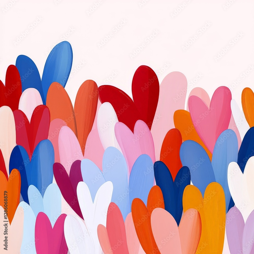 Poster abstract artistic heart pattern with overlapping colorful elements creating vibrant dynamic visual e