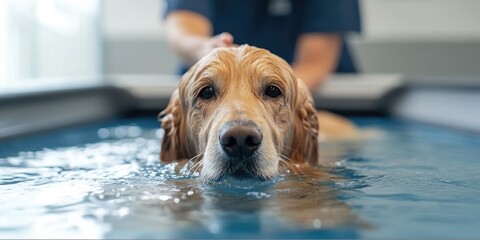 Golden retriever enjoying hydrotherapy session